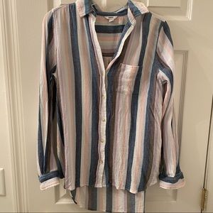 Sonoma Casual Button Down Blouse | Multi-Colored Stripes